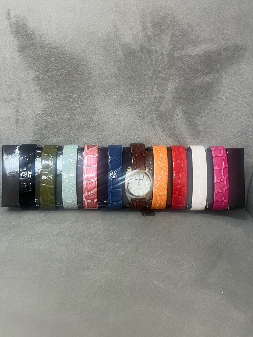 Vernier Interchangeable Watch Set 10 Faux Patent Croc Bands Quartz Watch New